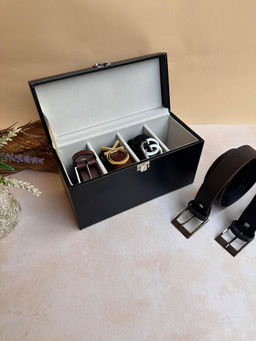 La Trove - Leatherette Organizer Closed Box for Home, Closet, and Drawer - Black