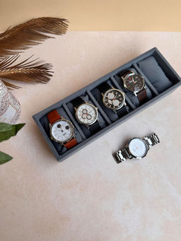 La Trove - Velvet Stackable 5 Slot Watch Tray for Organize Watches Grey