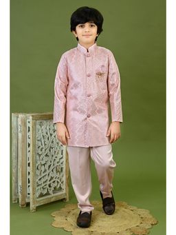 BT DEZINES - Boys Onion Pink Satin Zigzag Embroidered Sequined Sherwani and Trouser