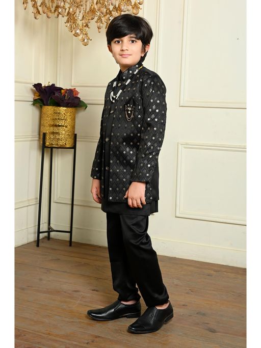 Buy BT DEZINES Boys Black Embroidered Sherwani, Shrug, Trouser