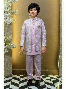 BT DEZINES - Boys Mauve Colorblock Embroidered Sherwani, Trouser & Necklace (Set of 3)