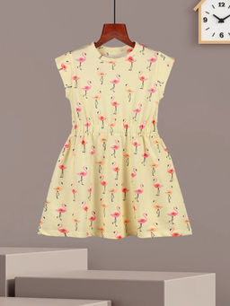 HELLCAT - Girls Yellow Printed Cap Sleeve Casual Knee Length Dress