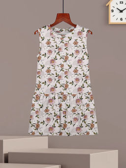 HELLCAT - Girls Lavender Floral Printed Sleeveless Casual Knee Length Dress