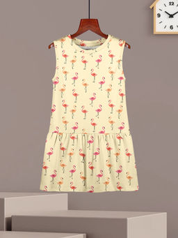 HELLCAT - Girls Yellow Printed Sleeveless Casual Knee Length Dress