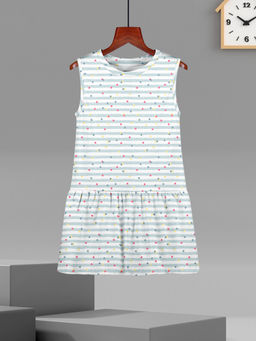 HELLCAT - Girls White Stripe Sleeveless Casual Knee Length Dress