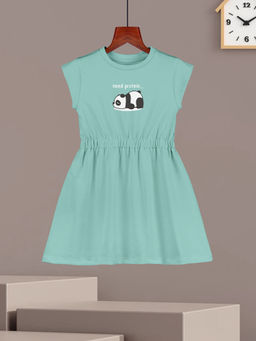 HELLCAT - Girls Sea Green Printed Cap Sleeve Casual Knee Length Dress