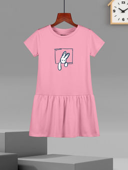 HELLCAT - Girls Pink Printed Half Sleeve Casual Knee Length Dress