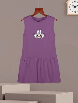 HELLCAT - Girls Mauve Printed Sleeveless Casual Knee Length Dress