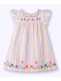 Beebay - Rainbow Seersucker Stripe Embroidered Dress