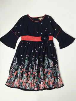 Bella Moda - Girls Fit and Flair Printed Three Fourth Sleeve Casual Wear Dress