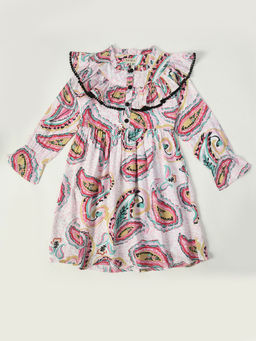 Bella Moda - Girls Fit and Flair Printed Full Sleeve Casual Wear Dress