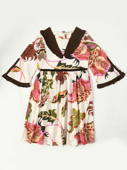 Bella Moda - Girls Fit and Flair Printed Full Sleeve Casual Wear Dress