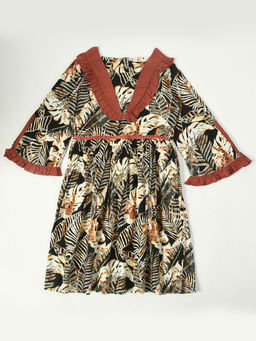 Bella Moda - Girls Fit and Flair Printed Full Sleeve Casual Wear Dress