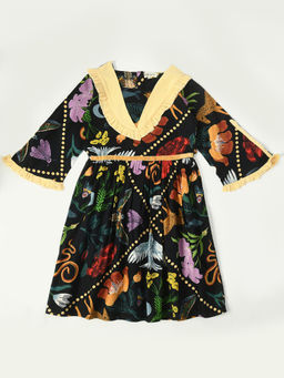Bella Moda - Girls Fit and Flair Printed Full Sleeve Casual Wear Dress