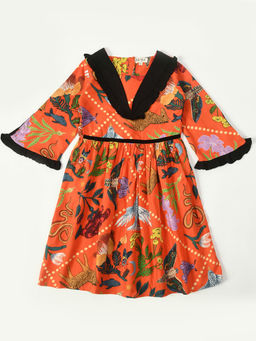 Bella Moda - Girls Fit and Flair Printed Full Sleeve Casual Wear Dress