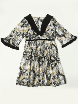 Bella Moda - Girls Fit and Flair Printed Full Sleeve Casual Wear Dress