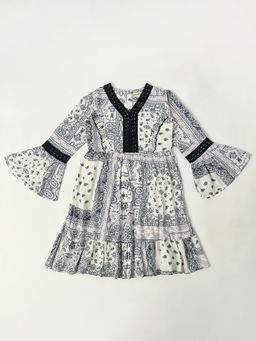 Bella Moda - Girls Fit and Flair Printed Bell Sleeve Casual Wear Dress