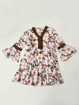 Bella Moda - Girls Fit and Flair Printed Bell Sleeve Casual Wear Dress