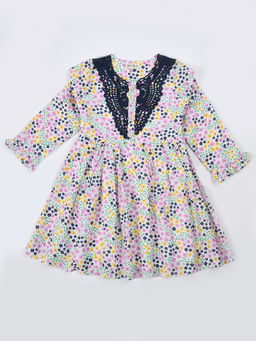 Bella Moda - Girls Fit and Flair Printed Full Sleeve Casual Wear Dress