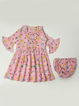 Bella Moda - Girls Fit and Flair Full Sleeve Casual Wear Dress with Bloomer (Set of 2)