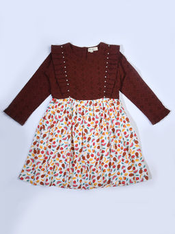 Bella Moda - Girls Fit and Flair Printed Full Sleeve Casual Wear Dress