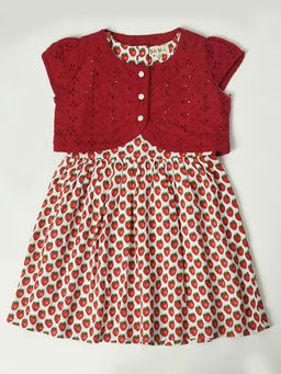 Bella Moda - Girls Fit and Flair Printed Cape Sleeve Casual Wear Dress