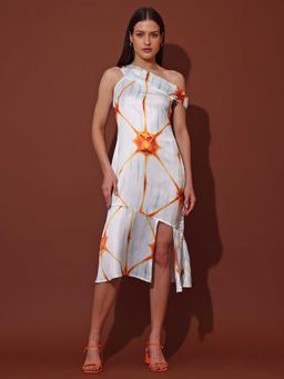 PURVAJA - Abstract One Shoulder Neck White Dress