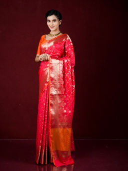 EXCLUSIVA - Pink Zari Woven Work Banarasi Saree with Unstitched Blouse