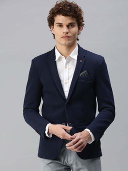 SHOWOFF - Men Navy Blue Solid Single Breasted Blazer