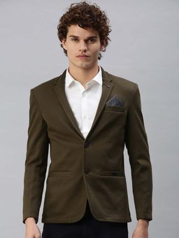 SHOWOFFFF - Men Olive Solid Single Breasted Blazer