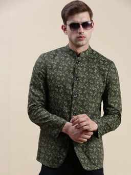 SHOWOFFFF - Men Olive Printed Bandhgala Blazer