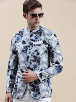 SHOWOFFFF - Men Grey Printed Bandhgala Blazer