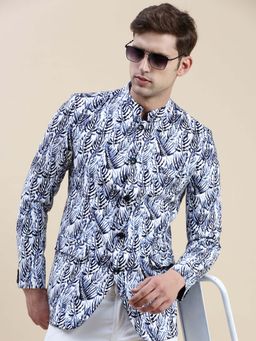 SHOWOFF - Men White Printed Bandhgala Blazer