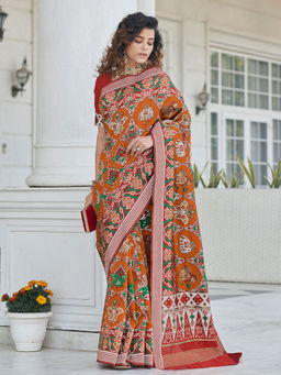 Odette - Festive Designer Orange Saree with Unstitched Blouse