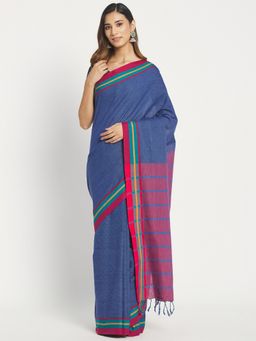 Fabindia - Blue Cotton Woven Saree without Blouse