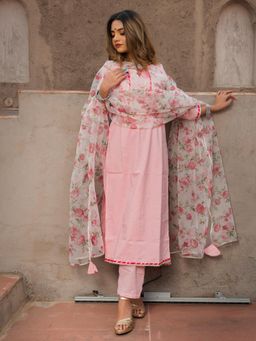 POMCHA - Mosami Pink Suit With Organza Dupatta (Set of 3)