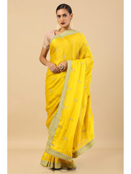 Soch - Yellow Chiffon Embroidered Saree with Unstitched