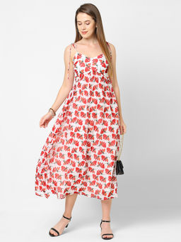 MISH - Red Floral Mid Length Dress