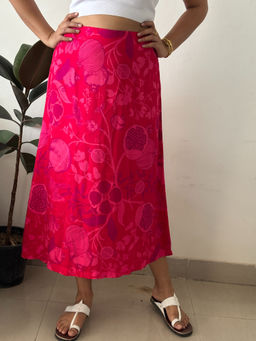 Label Tanvee - Pomegranate Pink A- Line Midi Skirt