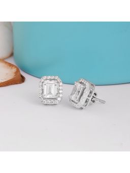 PRATA - Detachable Emerald Halo Solitaire White Stud Earrings