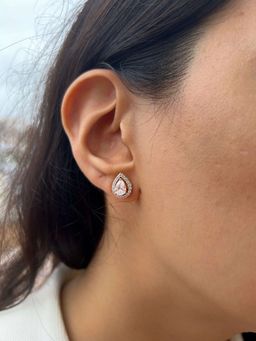 PRATA - Detachable Pear Halo Solitaire White Stud Earrings