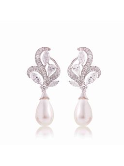 PRATA - Folia Drop White Earrings