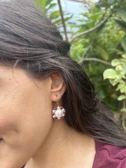 PRATA - Noor Pearl Red Drops Earrings