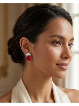 PRATA - Bloom let Maroon Studs Earrings