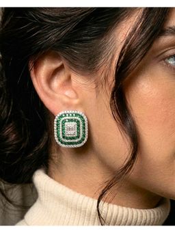 PRATA - Contour Halo Green Studs Earrings