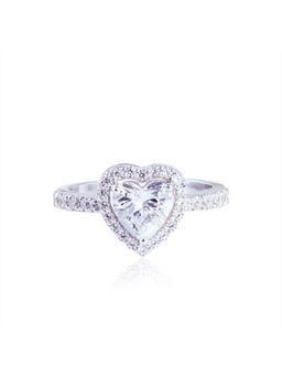 PRATA - Heart Halo Solitaire White Ring