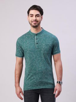 Classic Polo - Green Printed Slim T-shirt