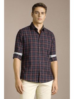 Louis Philippe - Navy Blue Checks Regular Shirt