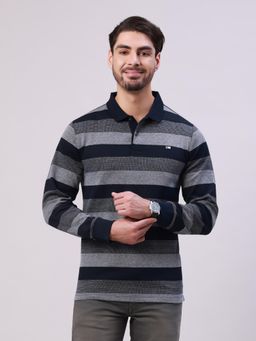 Classic Polo - Navy Blue Stripes Slim Polo T-Shirt