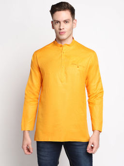 Devoiler - Men Self Design Orange Cotton Short Kurta
